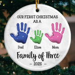 Custom Ceramic Ornament - Personalized Christmas Birthday Gifts For Mom, Dad, Kids - Our First Handprint Christmas Keepsake