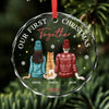 We're Together - Dog & Cat Personalized Custom Circle Glass Ornament - Christmas Gift For Husband Wife, Anniversary, First Christmas, Pet Owners, Pet Lovers