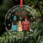 We're Together - Dog & Cat Personalized Custom Circle Glass Ornament - Christmas Gift For Husband Wife, Anniversary, First Christmas, Pet Owners, Pet Lovers