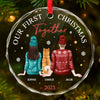 We're Together - Dog & Cat Personalized Custom Circle Glass Ornament - Christmas Gift For Husband Wife, Anniversary, First Christmas, Pet Owners, Pet Lovers