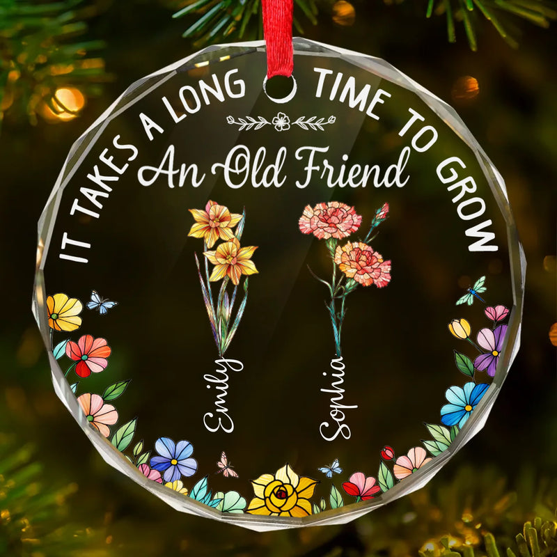 Custom Circle Glass Ornament - Personalized Christmas Best Friend Birthday Gifts For Women, Besties, Sisters, BFF - Unique Flowers One Garden Sisters