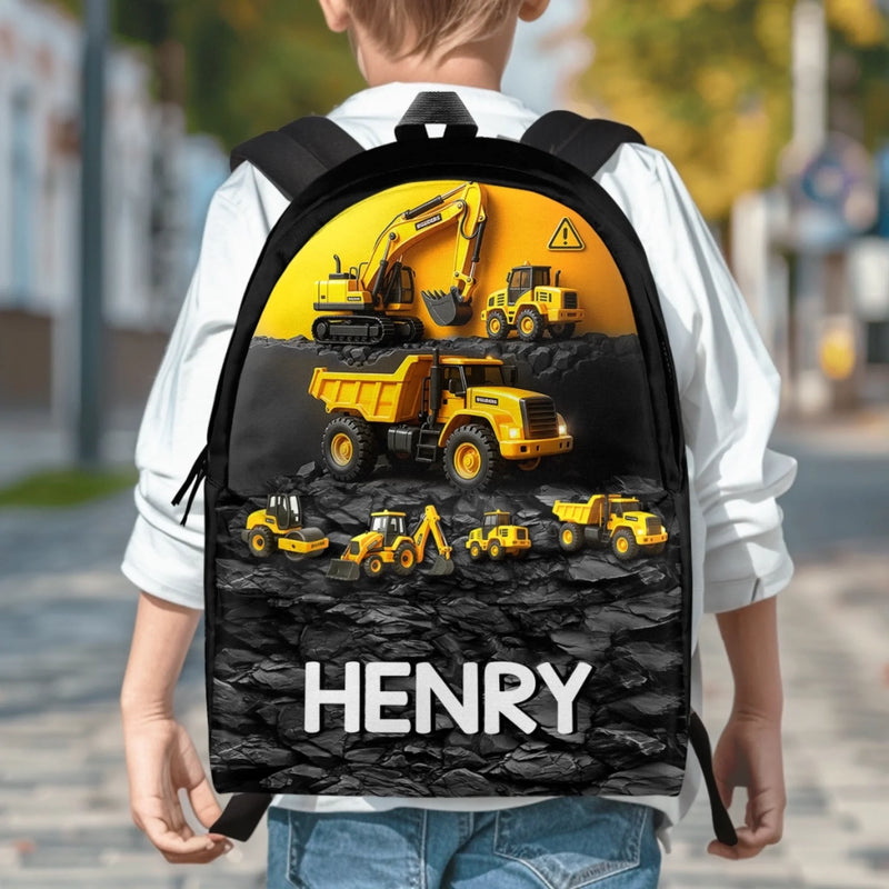 Custom Kids Backpack - Personalized Back To School Gifts For Kids - Mighty Machines On The Move