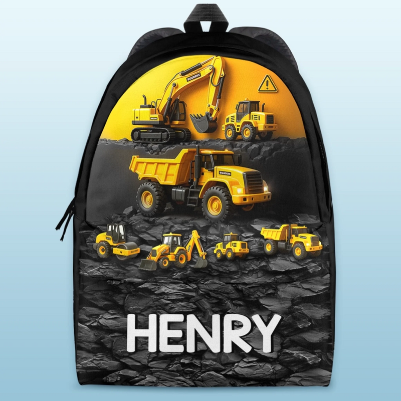 Custom Kids Backpack - Personalized Back To School Gifts For Kids - Mighty Machines On The Move
