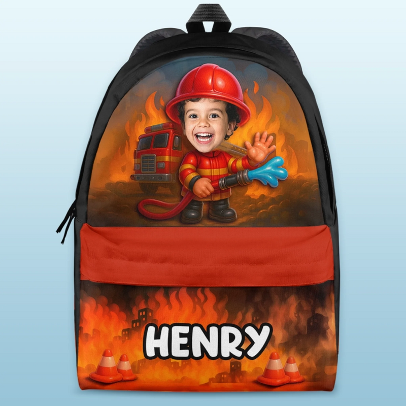 Custom Photo Kids Backpack - Personalized Back To School Gifts For Kids - Brave Little Firefighter Hero