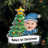 Photo personnalisée : Rockons autour du sapin de Noël et créons de joyeux souvenirs - Ornement personnalisé familial - Forme personnalisée en acrylique - Cadeau de Noël pour bébé, enfant, nouveau-né