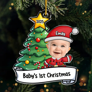 Photo personnalisée : Rockons autour du sapin de Noël et créons de joyeux souvenirs - Ornement personnalisé familial - Forme personnalisée en acrylique - Cadeau de Noël pour bébé, enfant, nouveau-né
