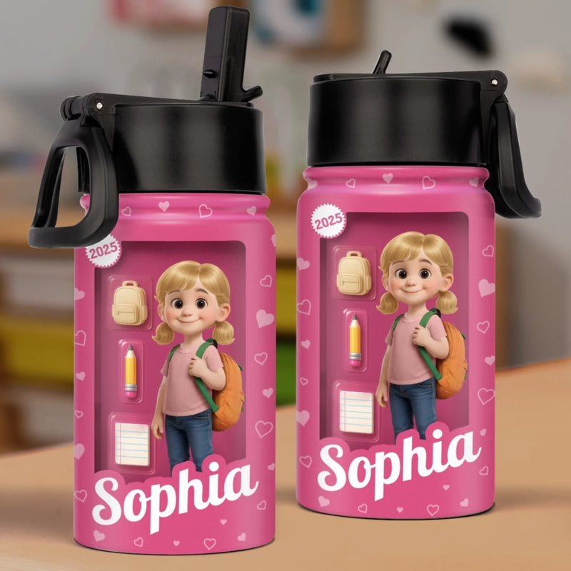 Custom 3D Inflated Effect Printed Kids Water Bottle - Personalized Back To School Gifts For Kids - Every Day Is A New Page In Your Story