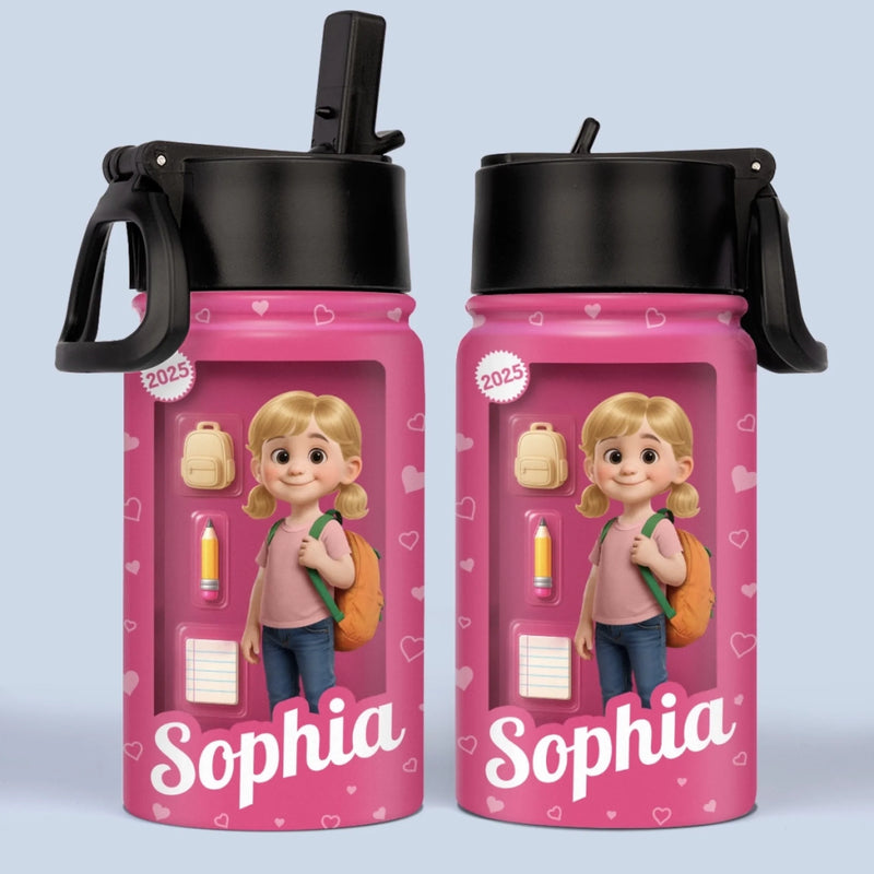 Custom 3D Inflated Effect Printed Kids Water Bottle - Personalized Back To School Gifts For Kids - Every Day Is A New Page In Your Story