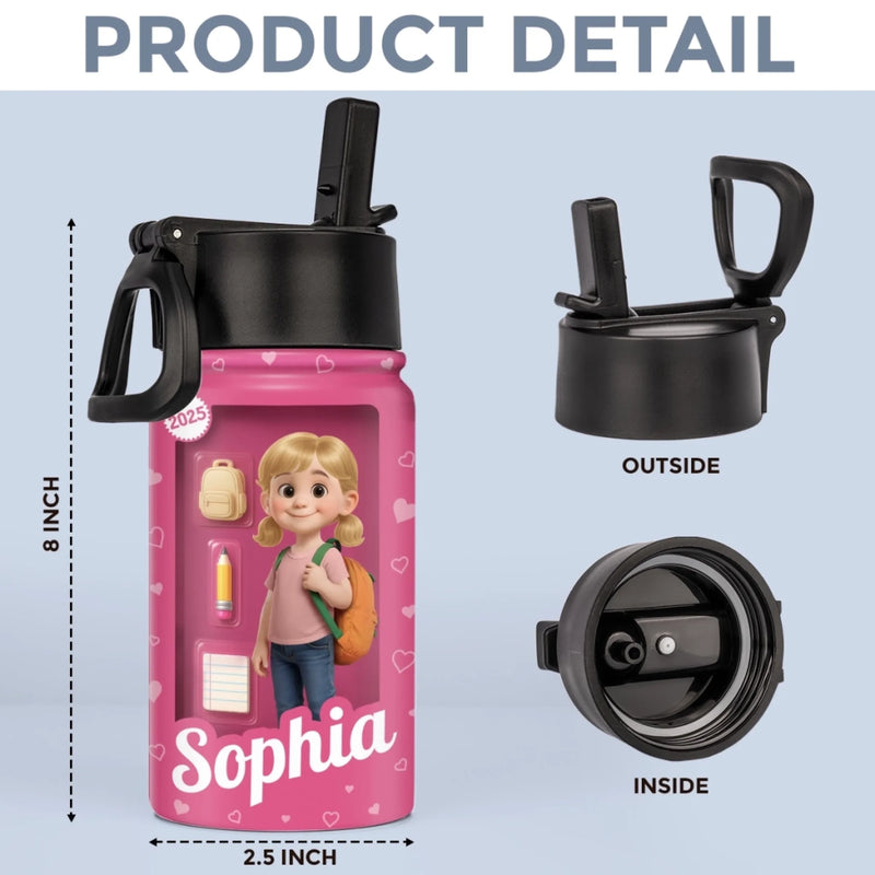 Custom 3D Inflated Effect Printed Kids Water Bottle - Personalized Back To School Gifts For Kids - Every Day Is A New Page In Your Story