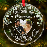 Custom Photo Circle Glass Ornament - Personalized Anniversary Christmas Wedding Gifts For Couple, Husband, Wife - Wrapped In Love, Tied With Joy