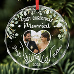 Custom Photo Circle Glass Ornament - Personalized Anniversary Christmas Wedding Gifts For Couple, Husband, Wife - Wrapped In Love, Tied With Joy