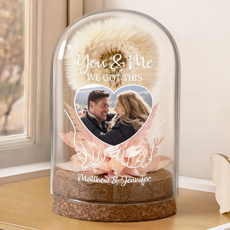 Custom Photo Light Up Dandelion In Glass Dome - Personalized Anniversary Wedding Gifts For Husband And Wife, Him And Her - Our Story, Our Way