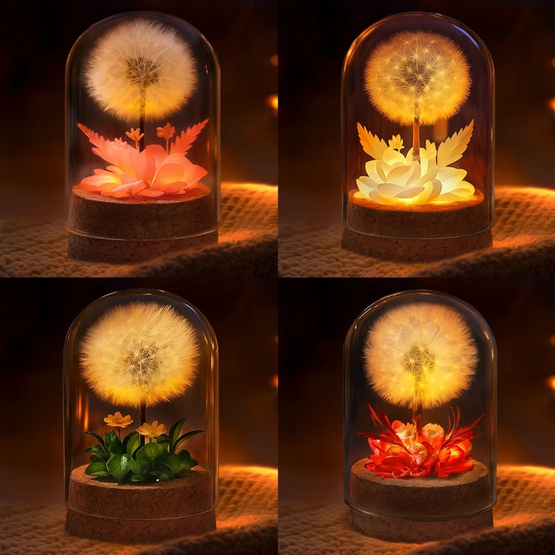 Custom Photo Light Up Dandelion In Glass Dome - Personalized Anniversary Wedding Gifts For Husband And Wife, Him And Her - Our Story, Our Way
