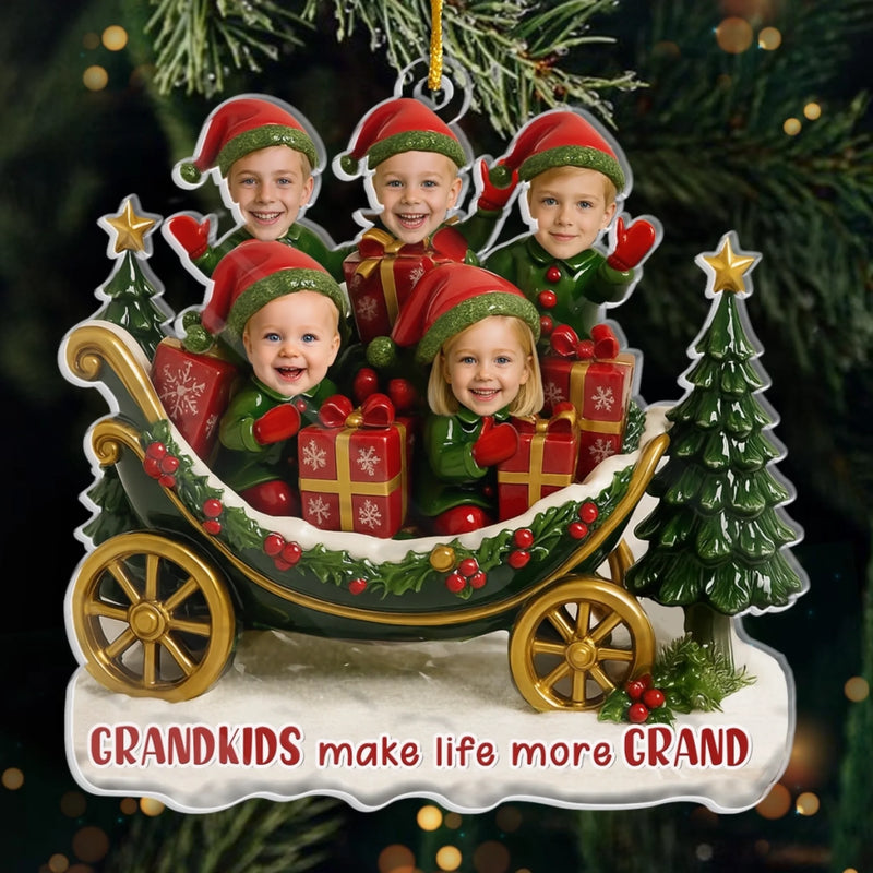 Custom Photo Acrylic Ornament - Personalized Christmas Birthday Gifts For Mom, Grandma - Joy Begins With Grandkids