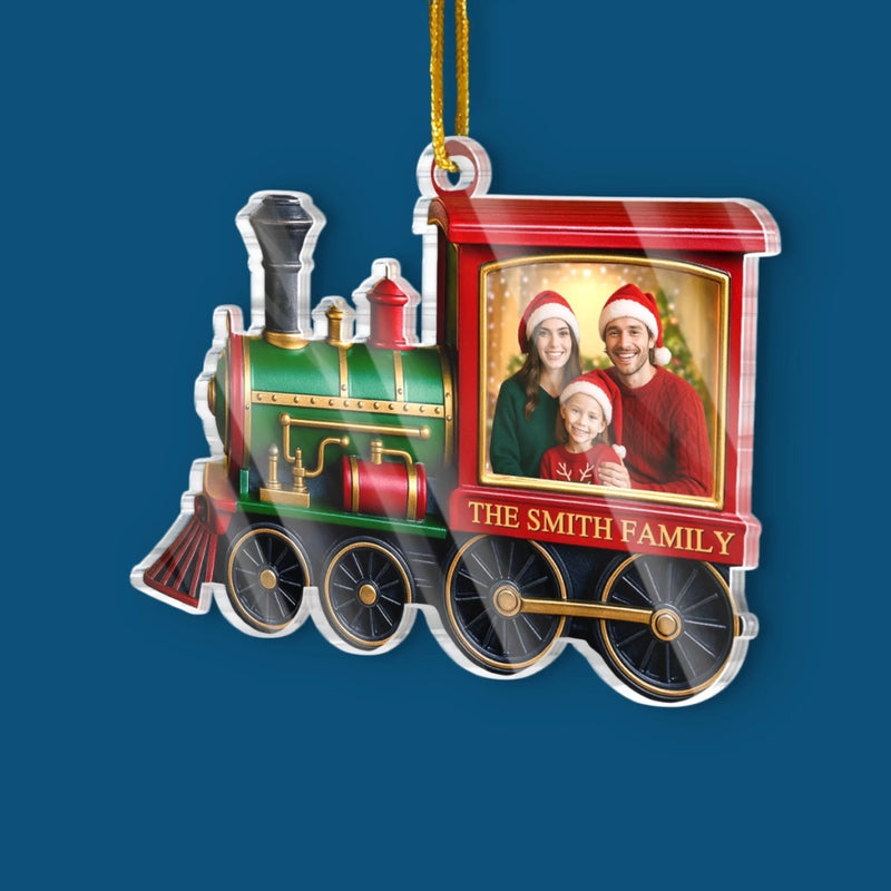 Custom Photo Acrylic Ornament - Personalized Christmas Birthday Gifts For Mom, Dad, Kids - All Aboard The Christmas Train