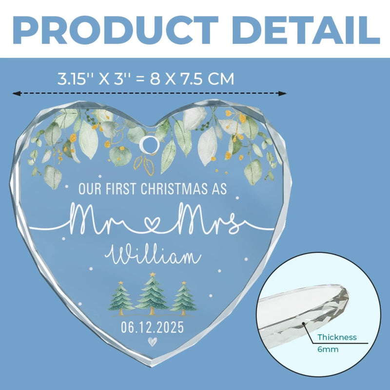 Custom Heart Glass Ornament - Personalized Anniversary Christmas Wedding Gifts For Husband And Wife, Him And Her - Season Of Us