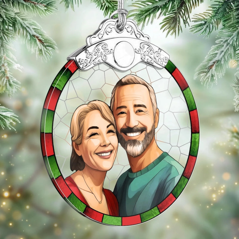 Custom Photo Glass Ornament - Personalized Anniversary Christmas Wedding Gifts For Husband And Wife, Him And Her - Love Grows With Every Year