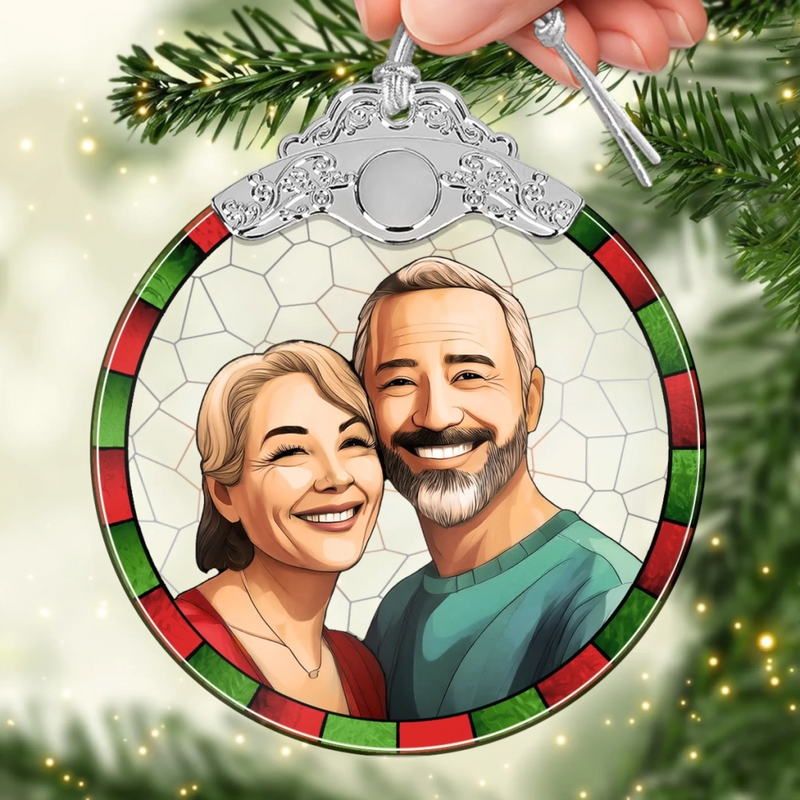Custom Photo Glass Ornament - Personalized Anniversary Christmas Wedding Gifts For Husband And Wife, Him And Her - Love Grows With Every Year