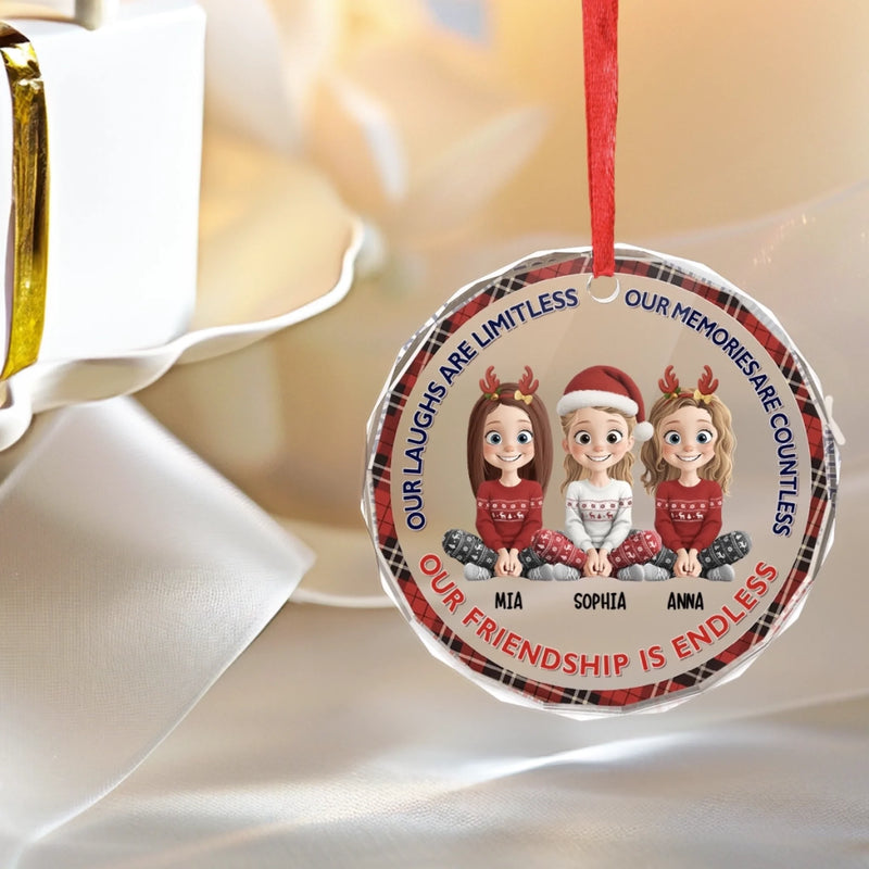 Custom Circle Glass Ornament - Personalized Christmas Best Friend Birthday Gifts For Women, Besties, Sisters, BFF - Our Friendship Is Endless
