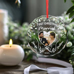 Custom Photo Circle Glass Ornament - Personalized Anniversary Christmas Wedding Gifts For Couple, Husband, Wife - Wrapped In Love, Tied With Joy