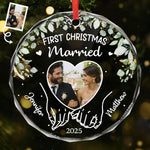 Custom Photo Circle Glass Ornament - Personalized Anniversary Christmas Wedding Gifts For Couple, Husband, Wife - Wrapped In Love, Tied With Joy