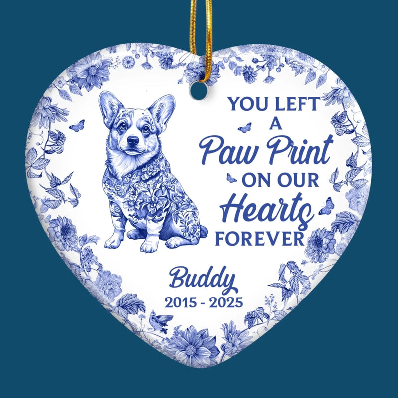 Custom Ceramic Ornament - Personalized Pet Christmas Memorial Sympathy Gifts For Dogs - Left A Paw Print On My Heart Forever