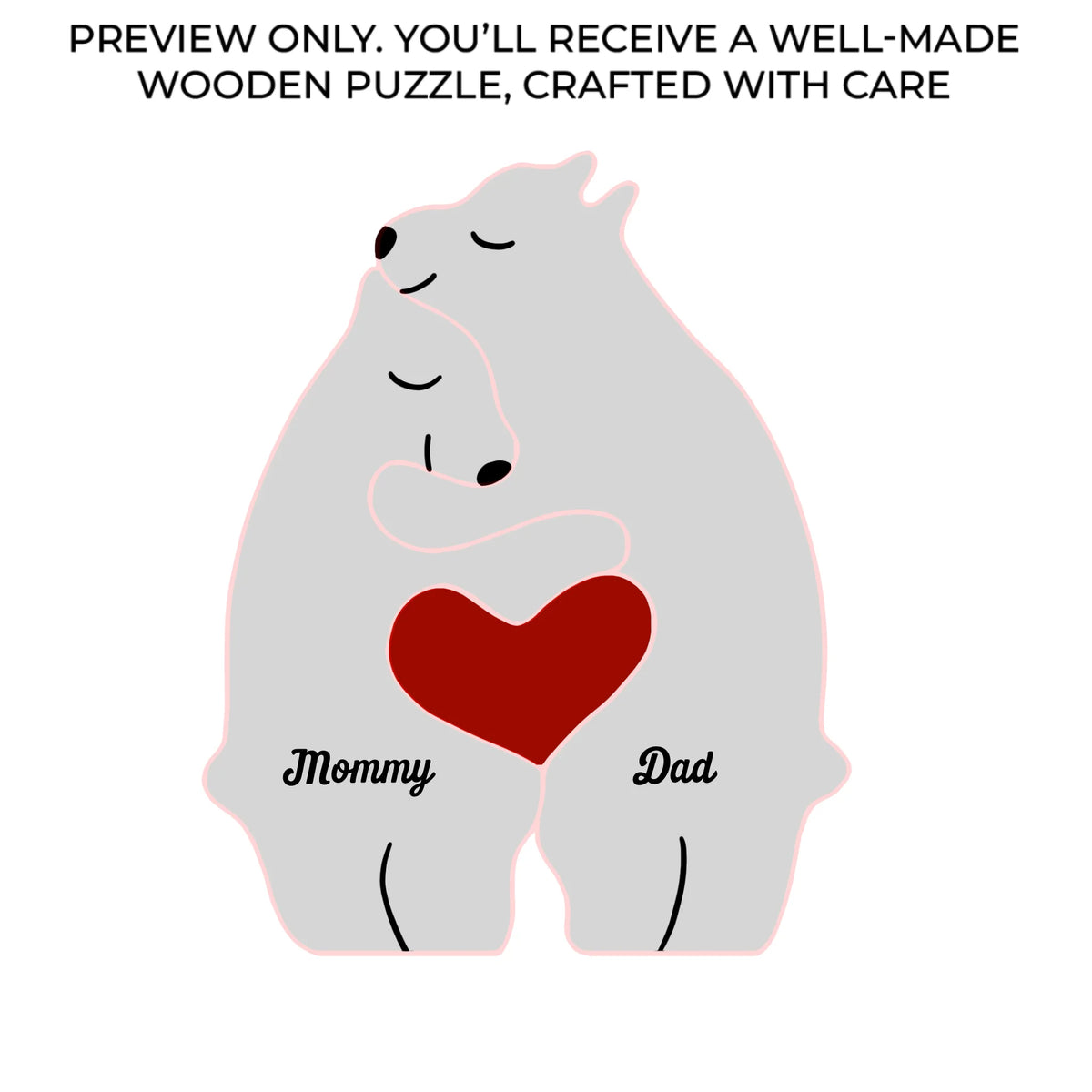 When You Love, God’s Light Shines Upon You - Family Personalized Custom Bear Shaped Wooden Art Puzzle - Wooden Pet Carvings, Wood Sculpture Table Ornaments, Carved Wood Decor - Gift For Family Members