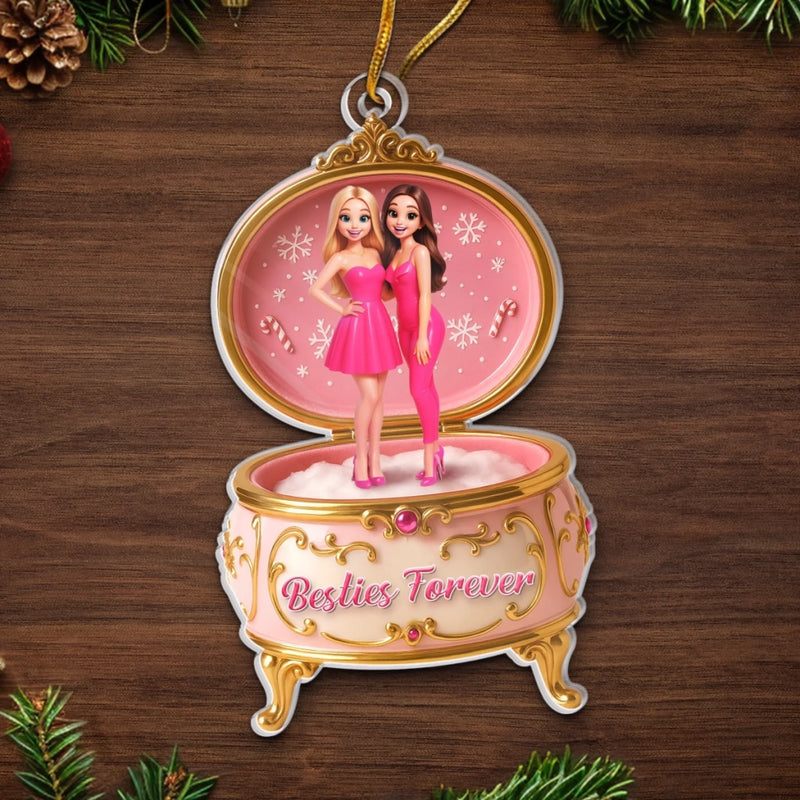 Custom Photo Acrylic Ornament - Personalized Christmas Best Friend Birthday Gifts For Women, Besties, Sisters, BFF - Forever Besties In Pink