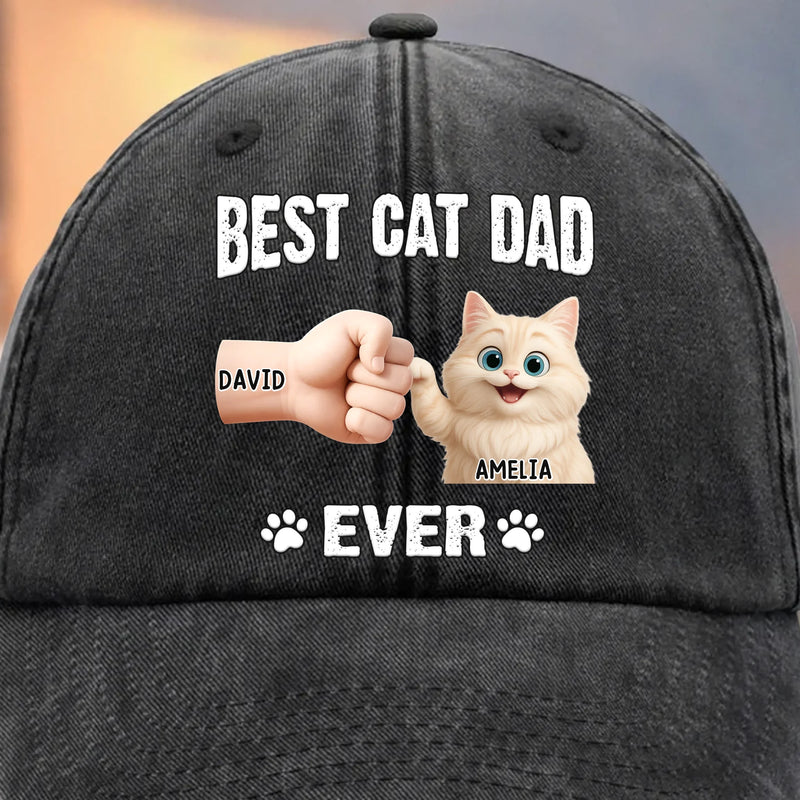 Custom Vintage Washed Denim Baseball Cap - Personalized Birthday Gifts For Cat Lovers, Cat Mom And Dad - My Kid Has Paws