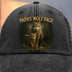 Custom Name Papa's Wolf Pack Family Gifts for Dad - Personalized Washed Baseball Cap
