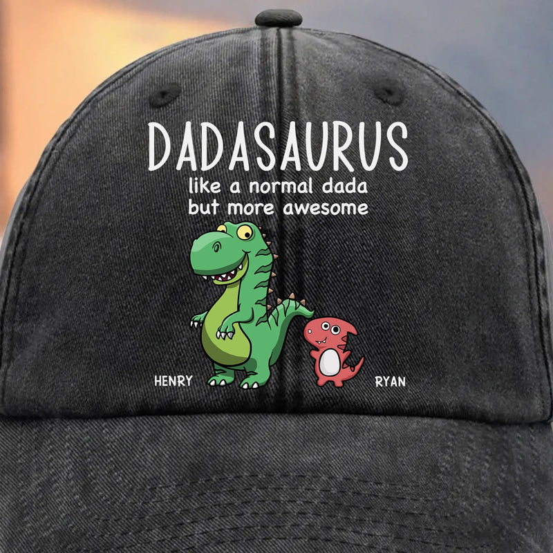 Custom Vintage Washed Denim Baseball Cap - Personalized Birthday Gifts For Dad, Grandpa - Grandpasaurus Rules The Roost