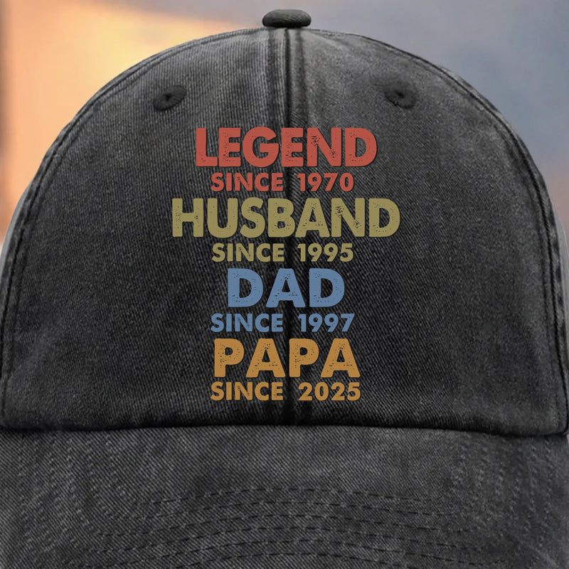 One Man Many Roles All Heart - Family Personalized Custom Vintage Washed Denim Baseball Cap - Father's Day, Gift For Dad, Grandpa