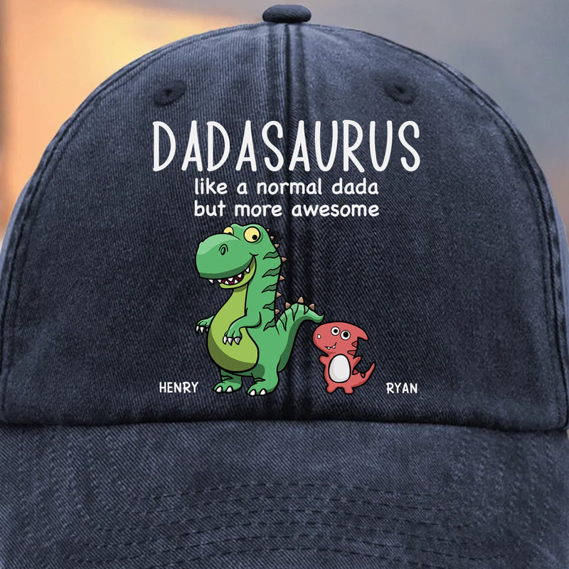 Custom Vintage Washed Denim Baseball Cap - Personalized Birthday Gifts For Dad, Grandpa - Grandpasaurus Rules The Roost