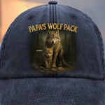 Custom Name Papa's Wolf Pack Family Gifts for Dad - Personalized Washed Baseball Cap