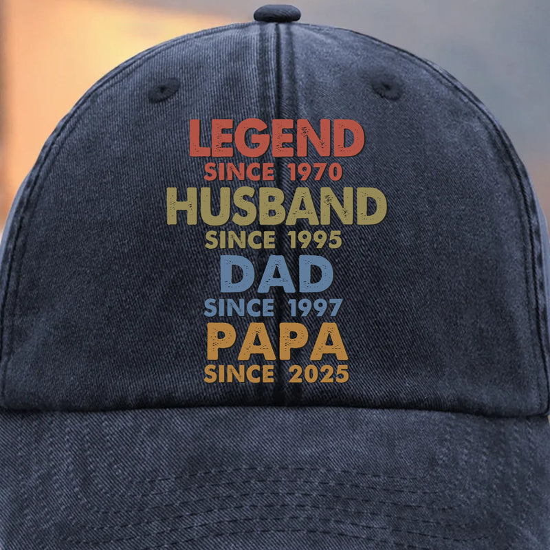 One Man Many Roles All Heart - Family Personalized Custom Vintage Washed Denim Baseball Cap - Father's Day, Gift For Dad, Grandpa