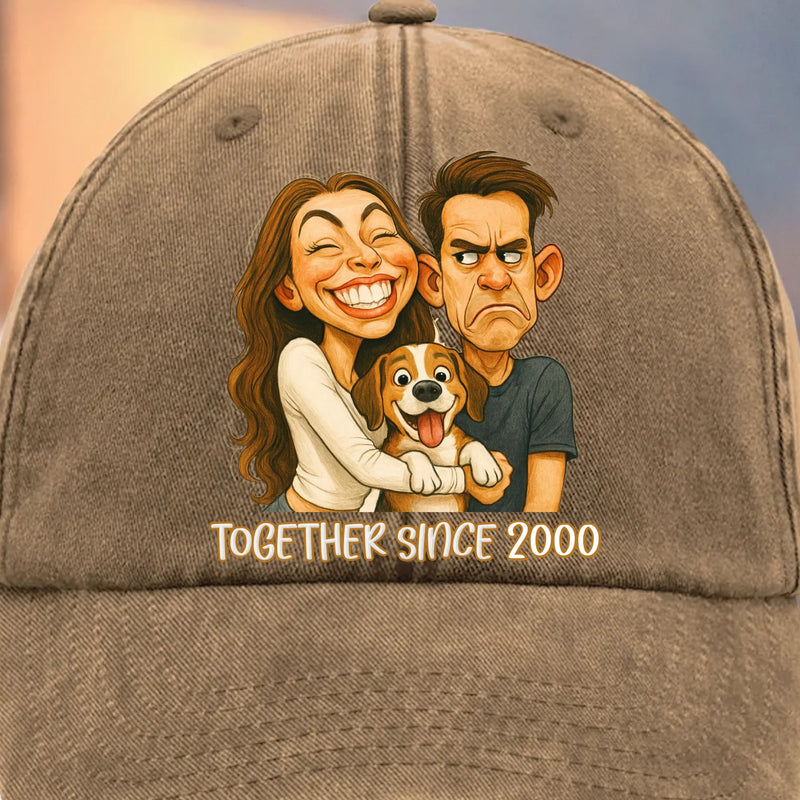 Custom Vintage Washed Denim Baseball Cap - Personalized Anniversary Wedding Gifts For Husband And Wife, Dog Cat Lovers - Together Since