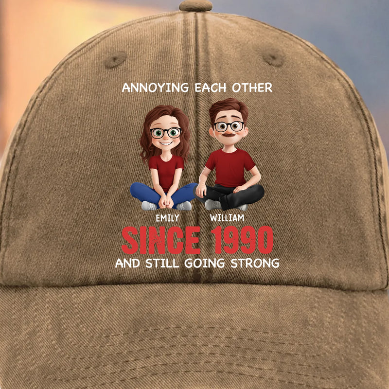 Custom Vintage Washed Denim Baseball Cap - Personalized Anniversary Wedding Gifts For Husband And Wife, Him And Her - Cheers To Forever Bickering