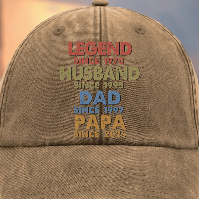 One Man Many Roles All Heart - Family Personalized Custom Vintage Washed Denim Baseball Cap - Father's Day, Gift For Dad, Grandpa