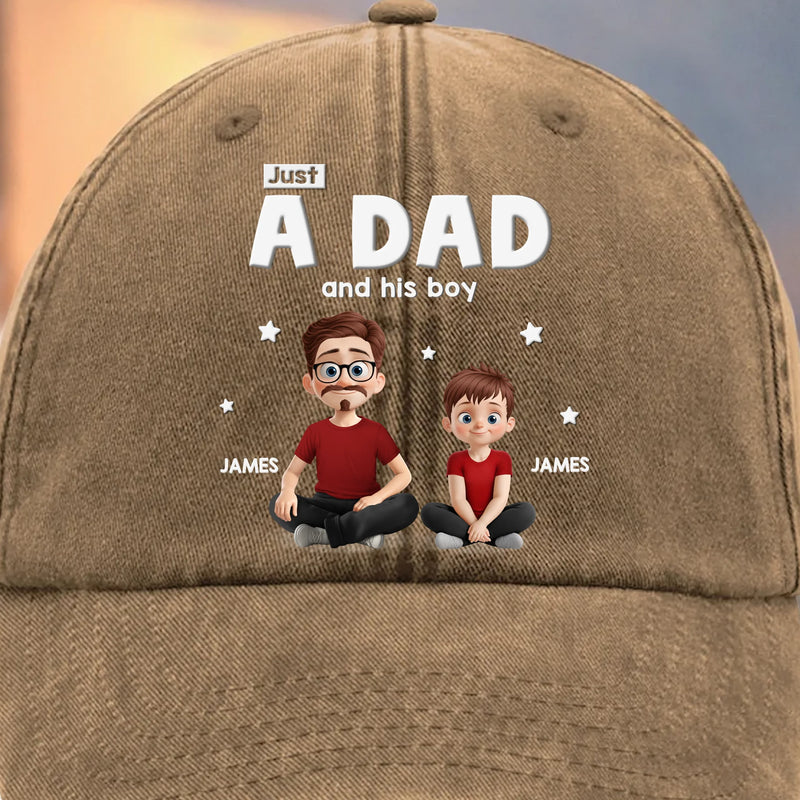 Custom Vintage Washed Denim Baseball Cap - Personalized Birthday Gifts For Dad - Dad and His Crew