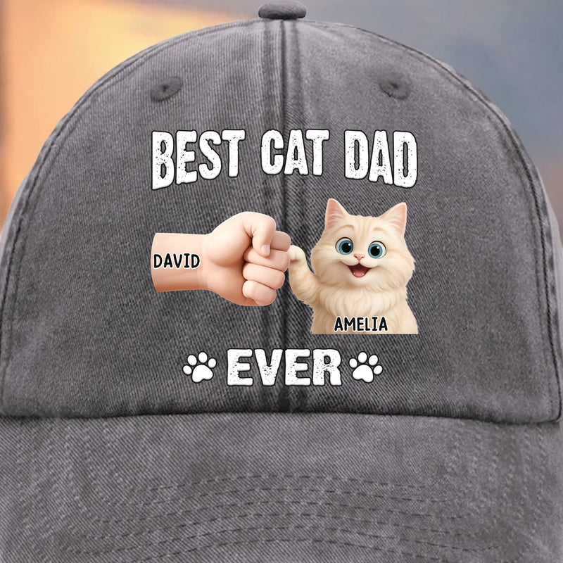 Custom Vintage Washed Denim Baseball Cap - Personalized Birthday Gifts For Cat Lovers, Cat Mom And Dad - My Kid Has Paws