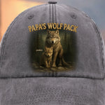 Custom Name Papa's Wolf Pack Family Gifts for Dad - Personalized Washed Baseball Cap