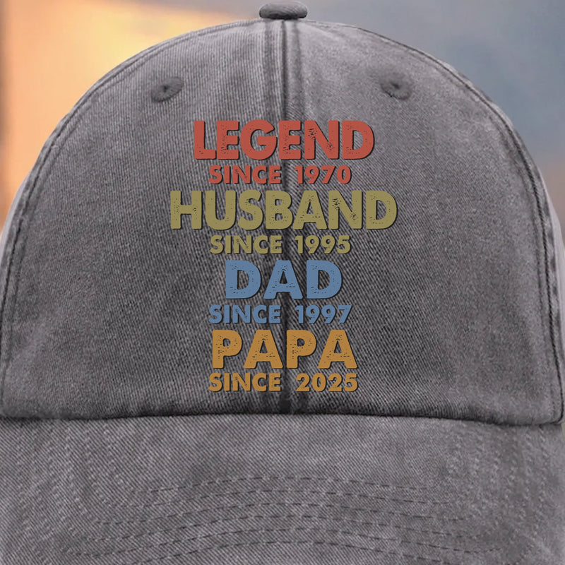 One Man Many Roles All Heart - Family Personalized Custom Vintage Washed Denim Baseball Cap - Father's Day, Gift For Dad, Grandpa