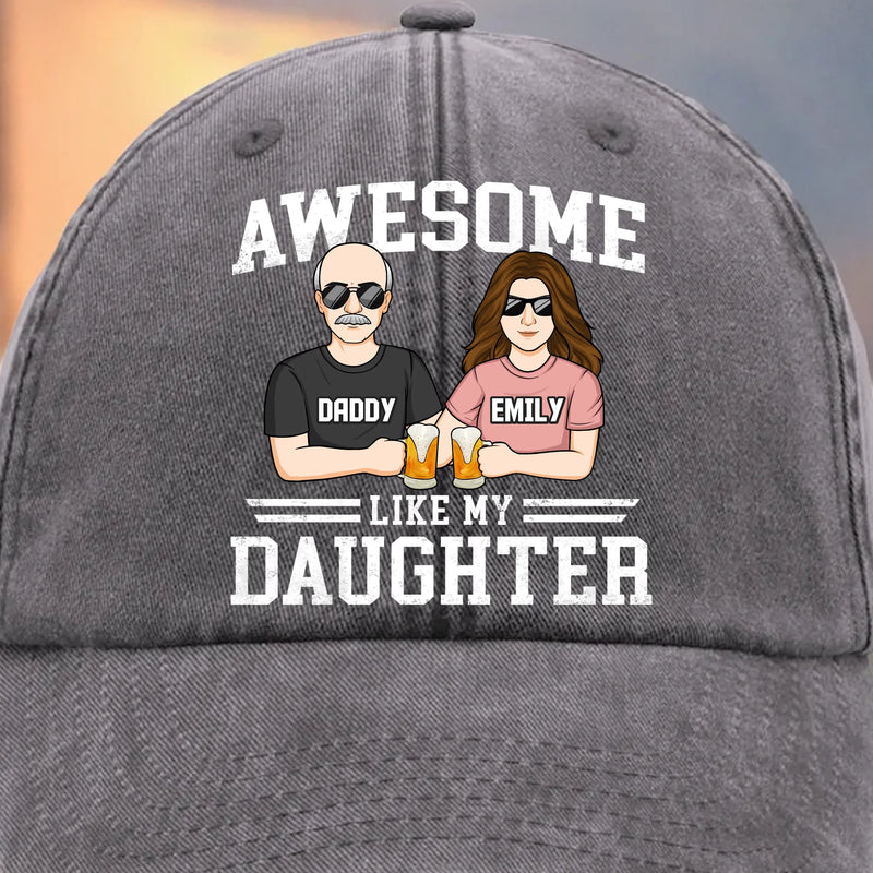 Cool Dad, Cooler Daughter - Family Personalized Custom Vintage Washed Denim Baseball Cap - Father's Day, Gift For Dad