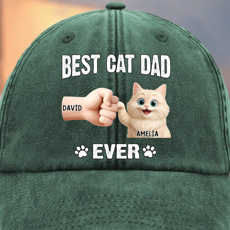 Custom Vintage Washed Denim Baseball Cap - Personalized Birthday Gifts For Cat Lovers, Cat Mom And Dad - My Kid Has Paws