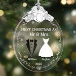 Custom Glass Ornament - Personalized Anniversary Christmas Wedding Gifts For Husband And Wife, Him And Her - Married And Merry Together