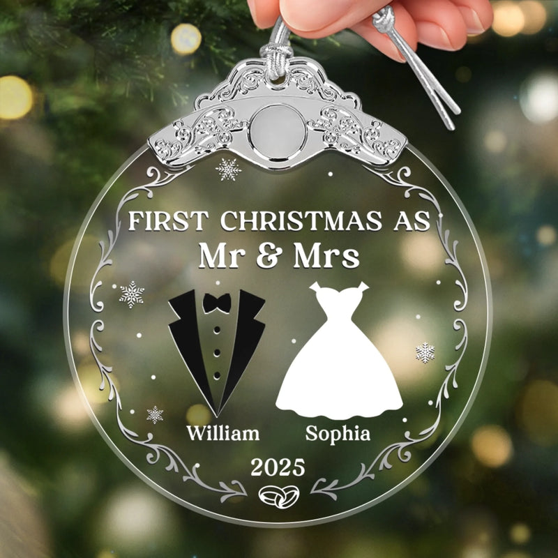 Custom Glass Ornament - Personalized Anniversary Christmas Wedding Gifts For Husband And Wife, Him And Her - Married And Merry Together