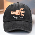 Custom Name Daddy's Team Gifts for Dads - Personalized Washed Baseball Cap