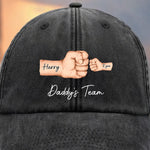 Custom Name Daddy's Team Gifts for Dads - Personalized Washed Baseball Cap