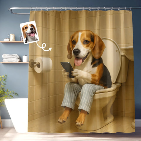 Custom Photo Shower Curtain - Personalized Birthday Gifts For Dog Cat Lovers, Dog Dad And Mom, Cat Owners - Bathroom Break, Doggy Style