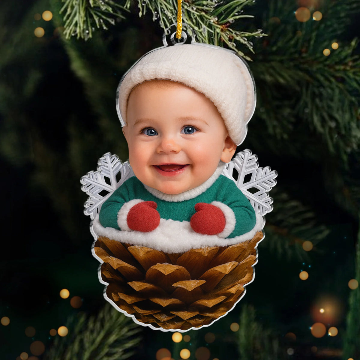 Custom Photo Acrylic Ornament - Personalized Christmas Baby Shower, Gender Reveal Gifts For New Moms, New Dads, New Parents - Cutest Pinecone On The Tree